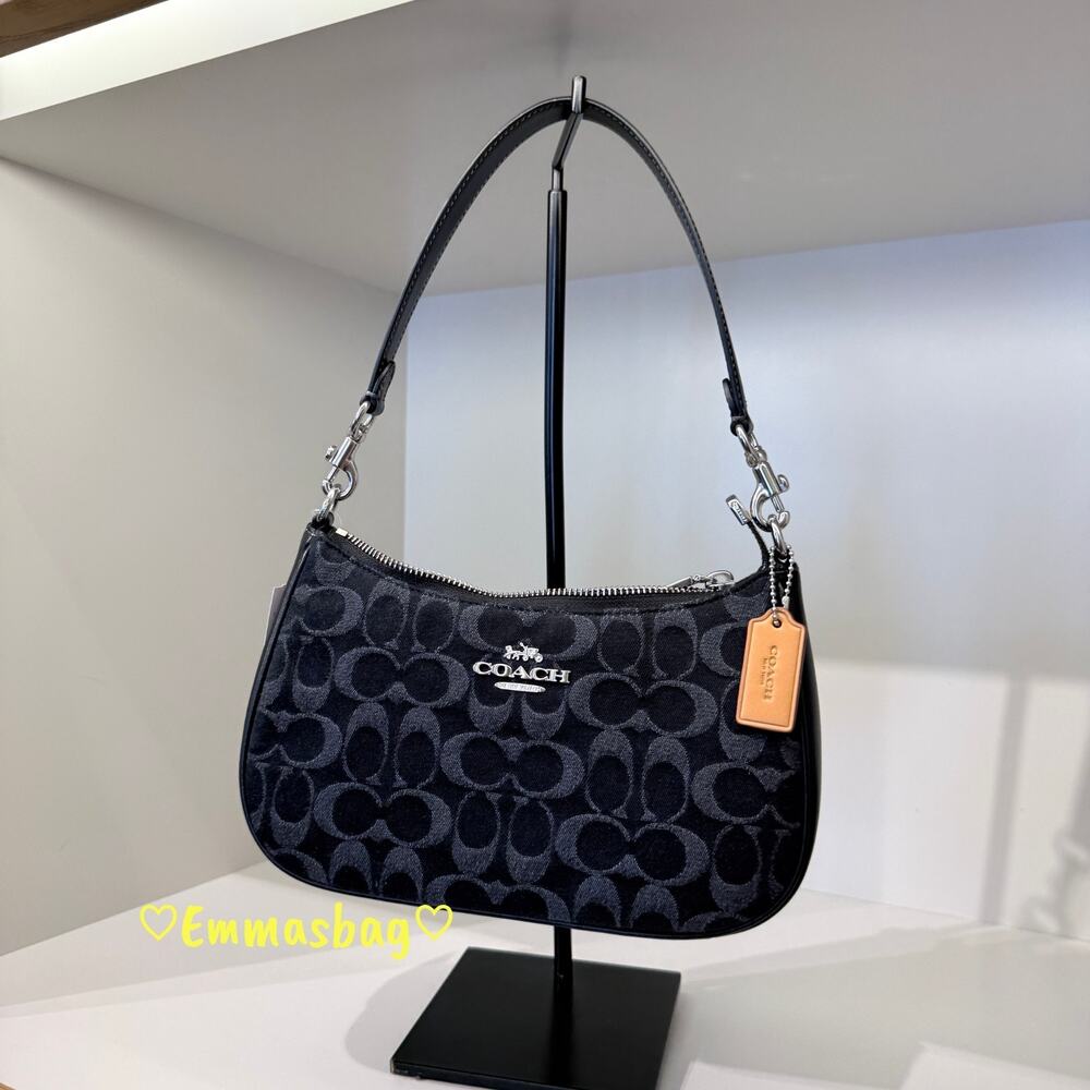 Coach Teri Shoulder Bag In Signature Denim CDE43 denim/Silver/Black - Picture 3 of 6